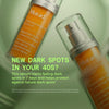 Two bottles of Murad Environmental Shield Rapid Dark Spot Correcting Serum on a green background saying this works for hormonally ageing skin
