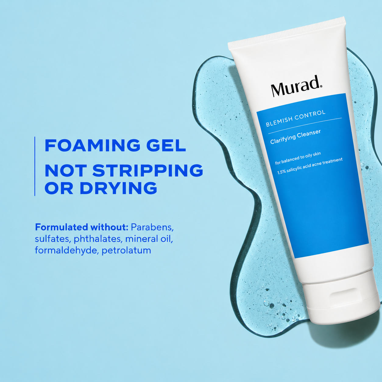 Clarifying cleanser foaming non stripping gel